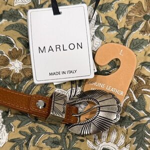 NWT Marlon made in Italy Brown Leather Belt with Silver Buckle sz l